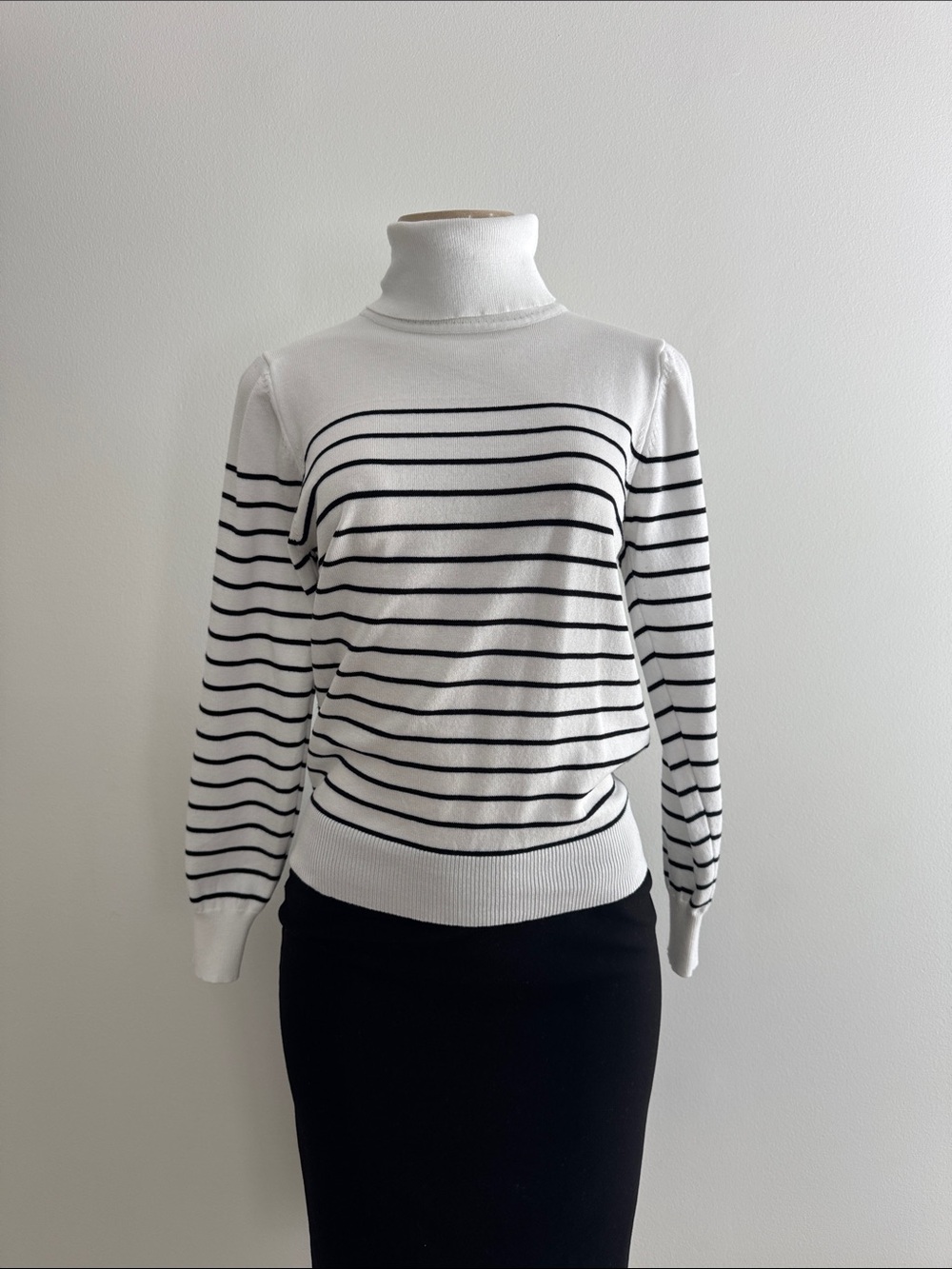 Classic Striped Turtleneck Sweater - White/Black
